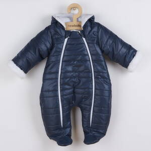 New Baby zimná dojčenská kombinéza s kapucňou s uškami Pumi blue
