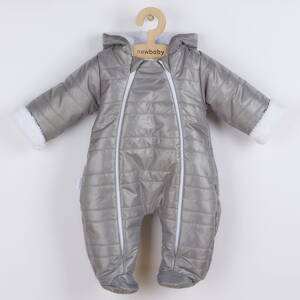 New Baby zimná dojčenská kombinéza s kapucňou s uškami Pumi grey