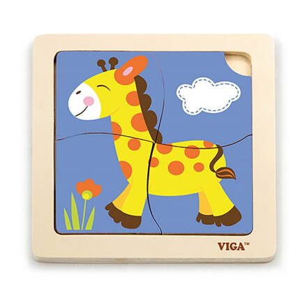 Viga drevené puzzle pre najmenších 4 ks Žirafa