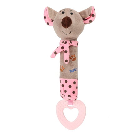 Baby Mix detská pískacia plyšová hračka s hryzátkom myšky ružová