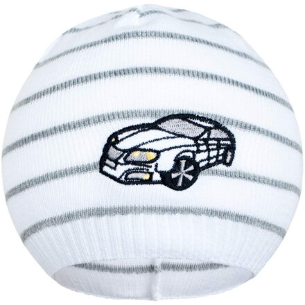 New Baby chlapčenská čiapka s autíčkom bielo-tmavo sivá