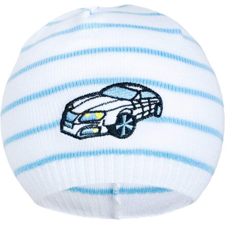 New Baby chlapčenská čiapka s autíčkom bielo-modrá