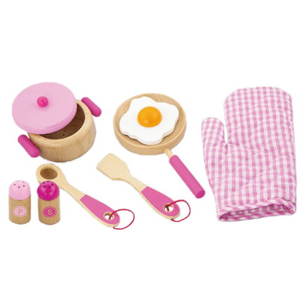 Viga detský drevený riad - raňajky ružový