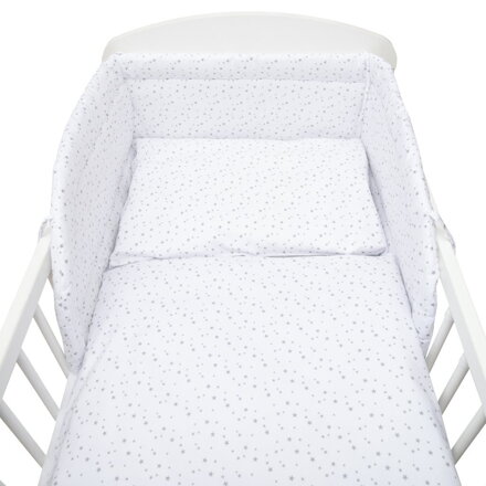 New Baby 3-dielne posteľné obliečky 90/120 cm biele sivé hviezdičky