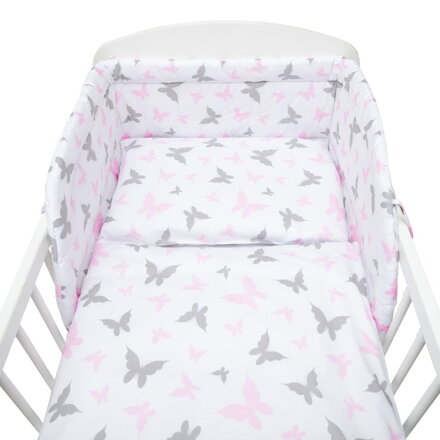 New Baby 3-dielne posteľné obliečky 100/135 cm biele motýle