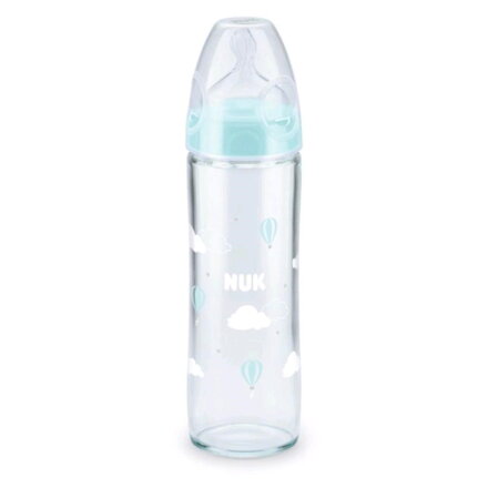 NUK sklenená dojčenská fľaša New Classic 240 ml modrá