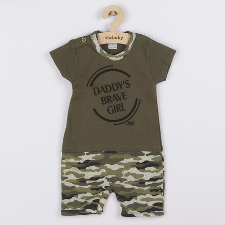 New Baby letný overal - opaľovačky Army girl zelený