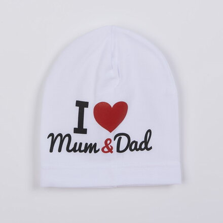 New Baby detská čiapka I Love Mum and Dad biela