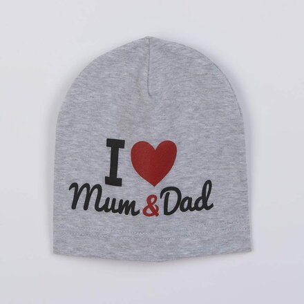 New Baby detská čiapka I Love Mum and Dad sivá
