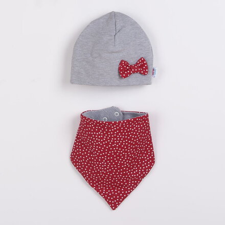New Baby dojčenská čiapka s šatkou na krk Missy sivo-červená