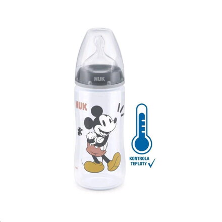 NUK dojčenská fľaša na učenie Disney Mickey s kontrolou teploty 300 ml sivá