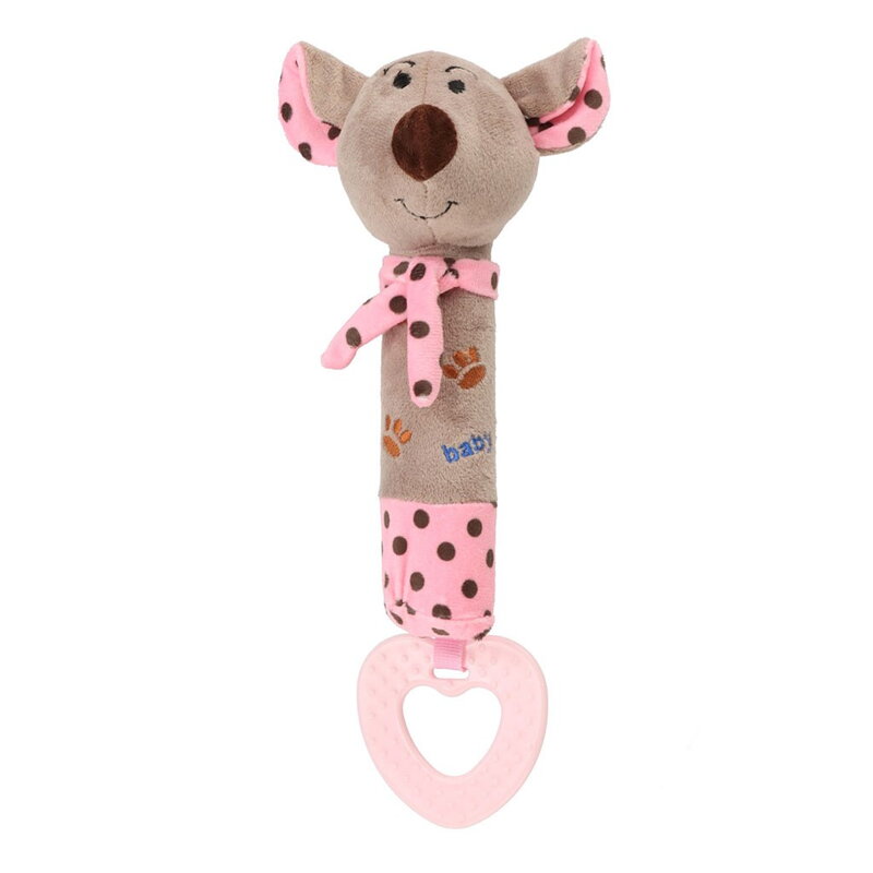 Baby Mix detská pískacia plyšová hračka s hryzátkom myšky ružová