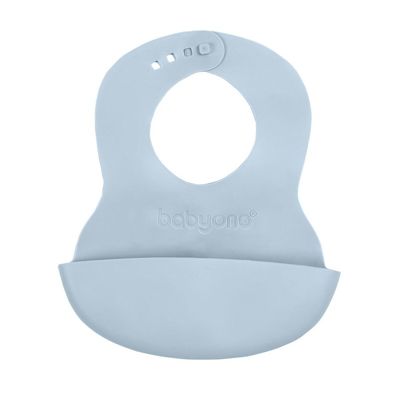 Baby Ono nastaviteľný plastový podbradník s vreckom svetlo modrý
