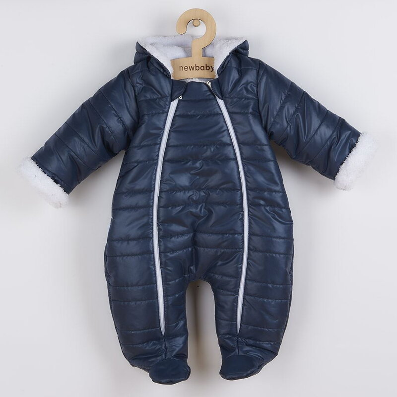 New Baby zimná dojčenská kombinéza s kapucňou s uškami Pumi blue